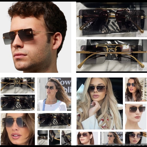 VERSACE CONTEMPORARY RIMLESS GOLD MEDUSA DETAILING / GREY RECTANGLE SUNGLASSES main image 13
